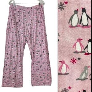 Cute Cotton Pink Pajama Pants Lounge Pants with Penguins